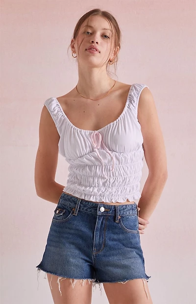 Beverly and Beck Bow Tie V-Neck Ruched Tank Top