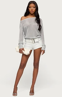 Edikted Charlo Off Shoulder Shiny Knit Top
