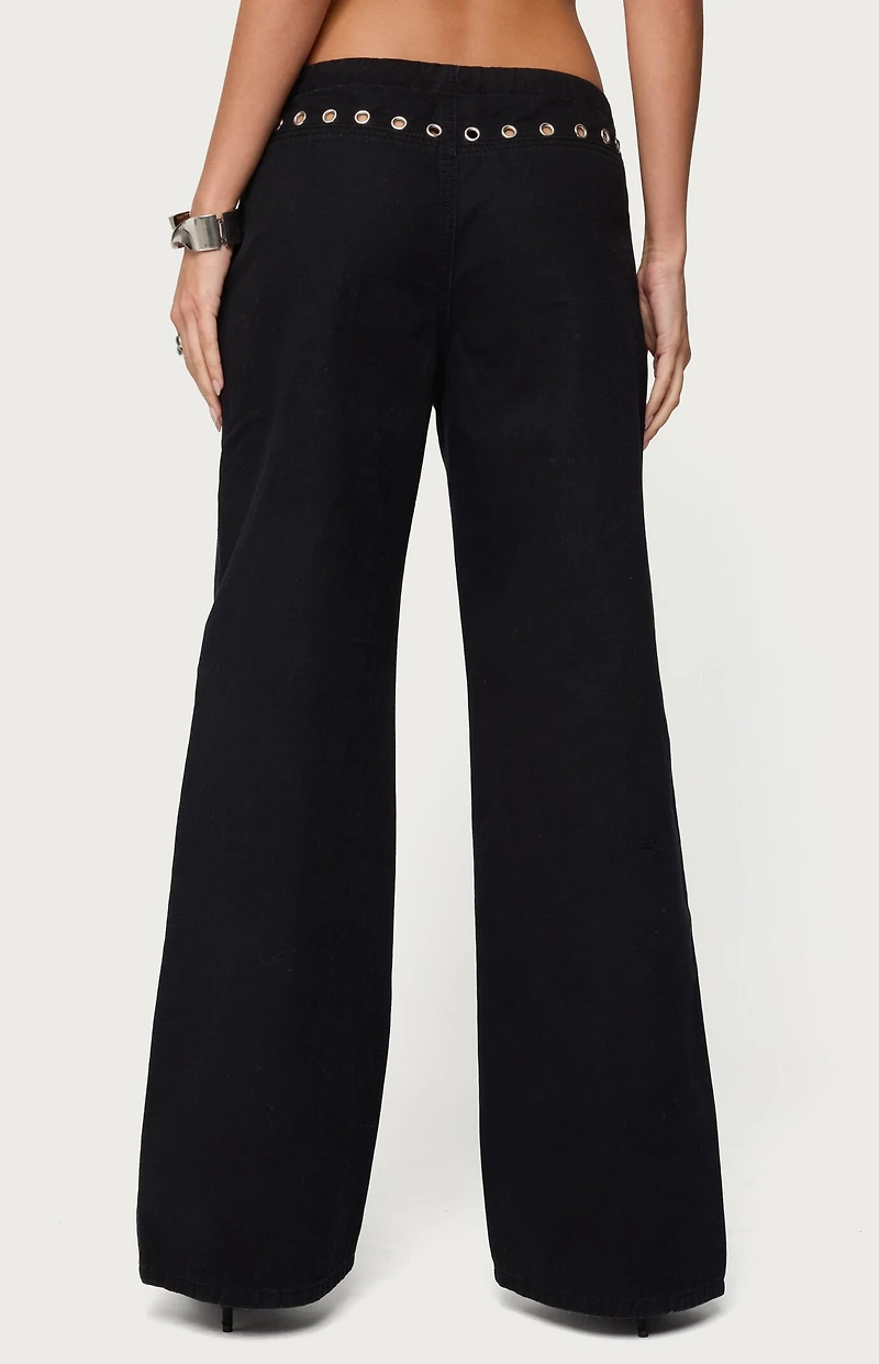 Edikted Grommet Tie Waist Low Rise Jeans
