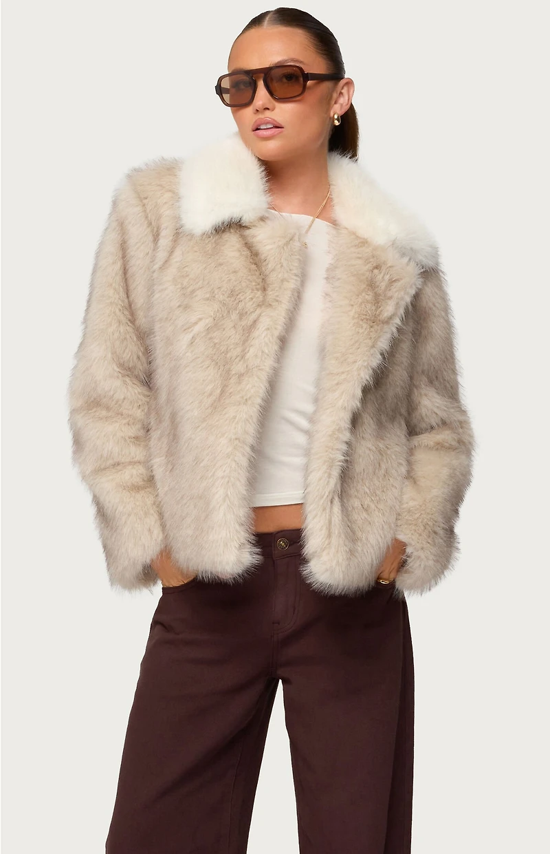 Edikted Contrast Collar Faux Fur Jacket