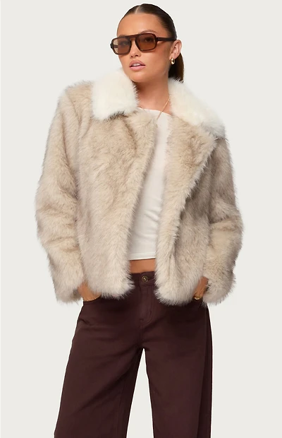 Edikted Contrast Collar Faux Fur Jacket