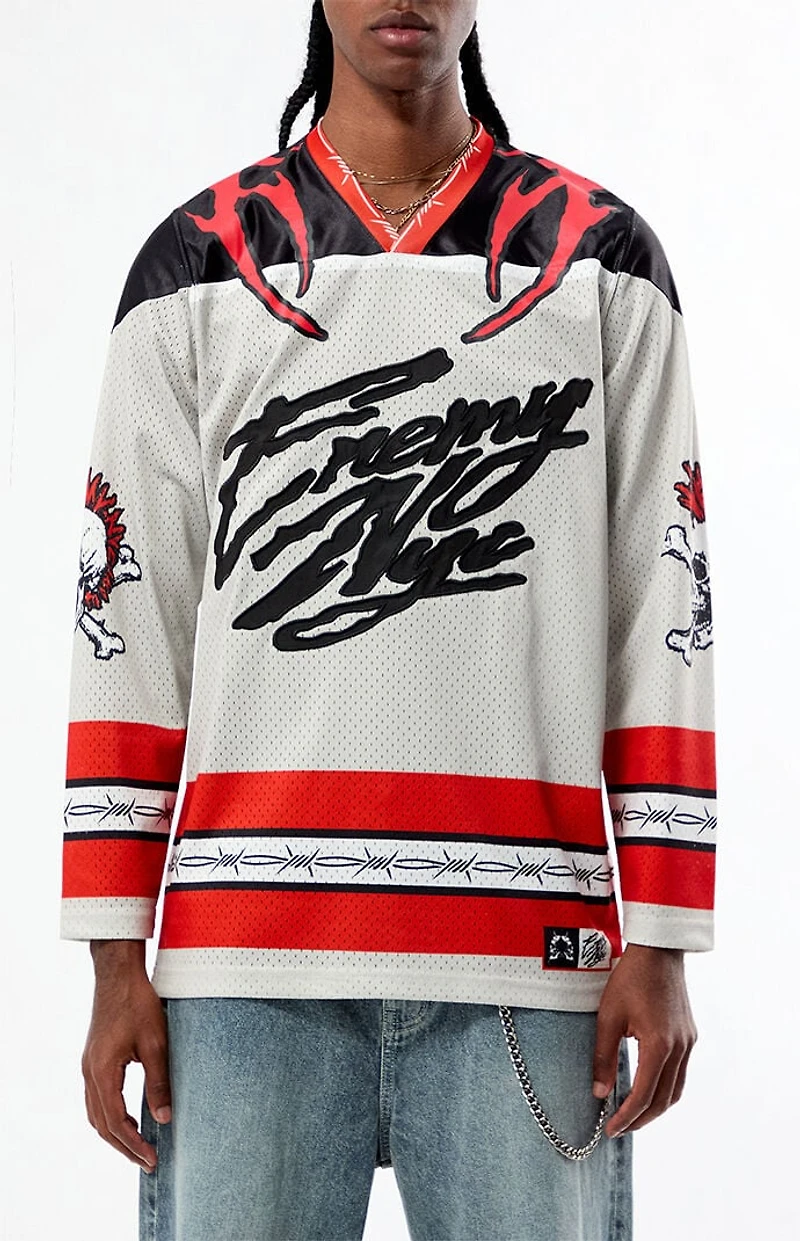 Enemy NYC White & Red Diluted Hockey Jersey