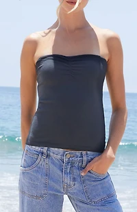 John Galt Black Amelia Cinched Cropped Tube Top