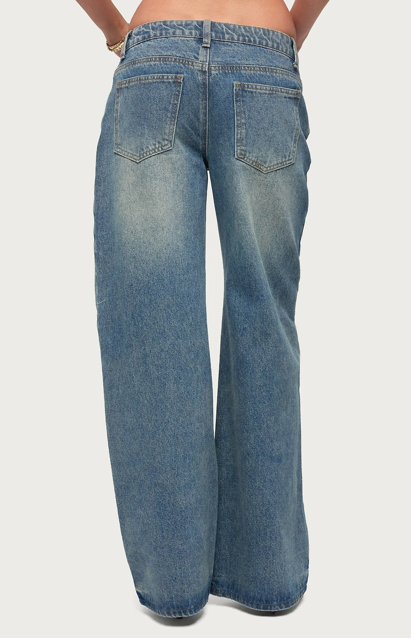 Edikted Moxlan Slanted Button Low Rise Baggy Jeans