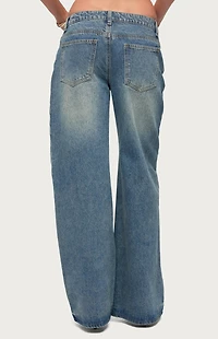 Edikted Moxlan Slanted Button Low Rise Baggy Jeans