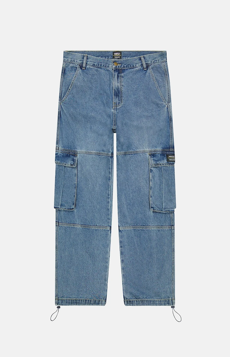 WeSC Medium Blue Baggy Denim Cargo Pants