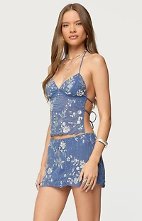 Edikted Nelley Backless Beaded Sequin Chiffon Top