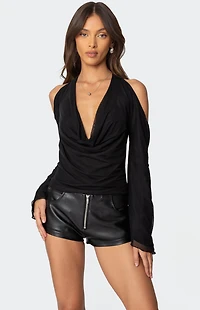 Edikted Open Shoulder Cowl Neck Top