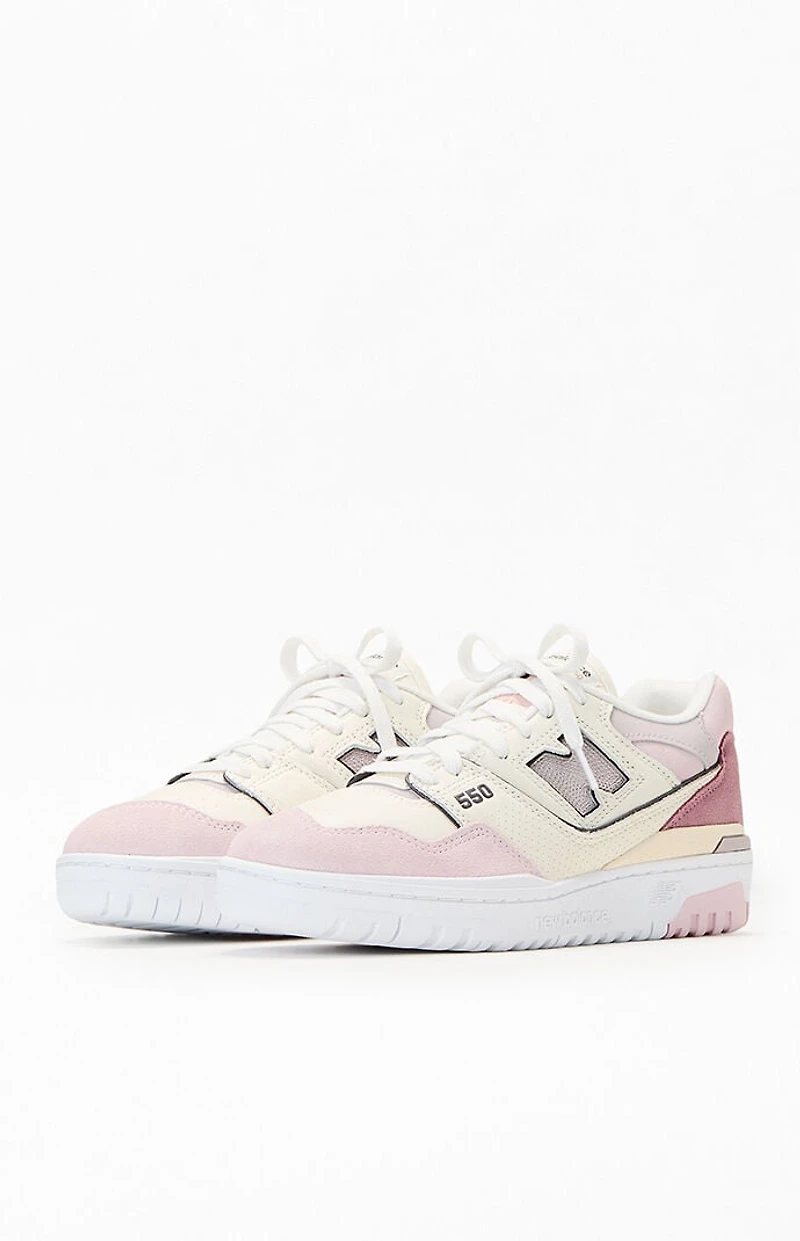 New Balance Pink & White 550 Sneakers