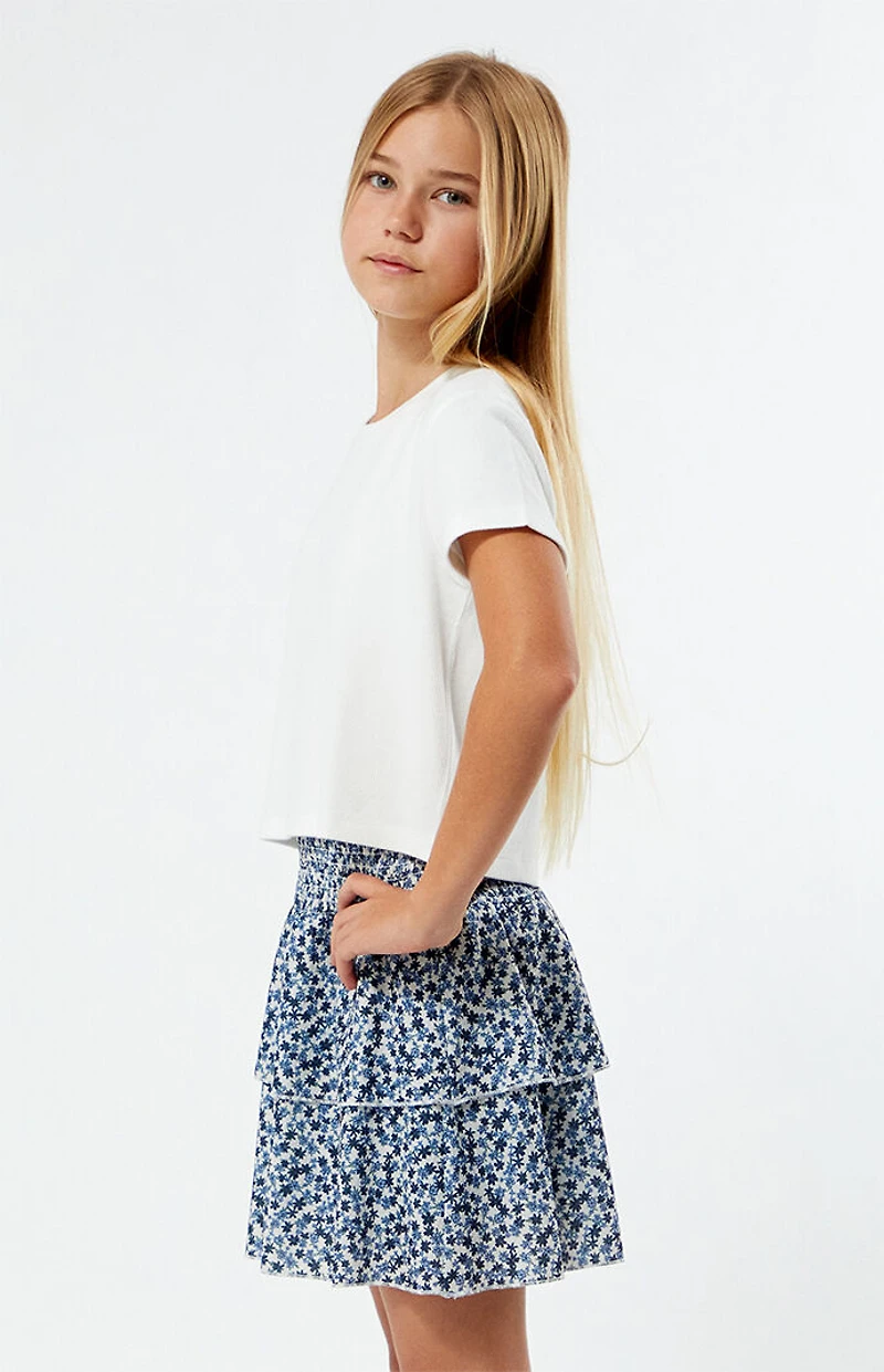 Pacsun Kids Navy Floral Tiered Scrunch Mini Skirt