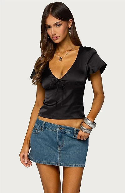 Edikted Aurora Satin Effect Ruffle Top