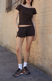 John Galt Brown Bonnie Off-The-Shoulder Short Sleeve Top