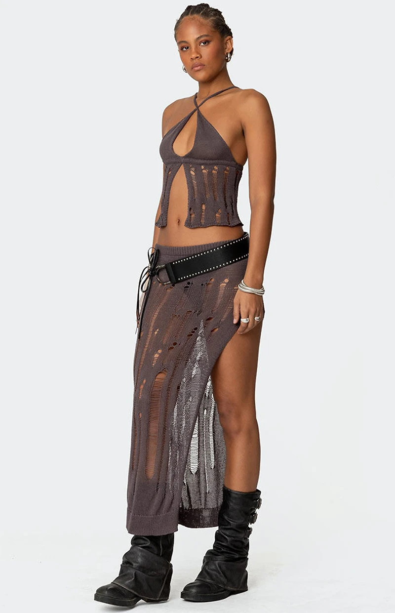 Edikted Jaynie Distressed Knit Top