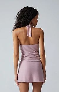 Third Charm Celeste Shine Cowl Neck Halter Top