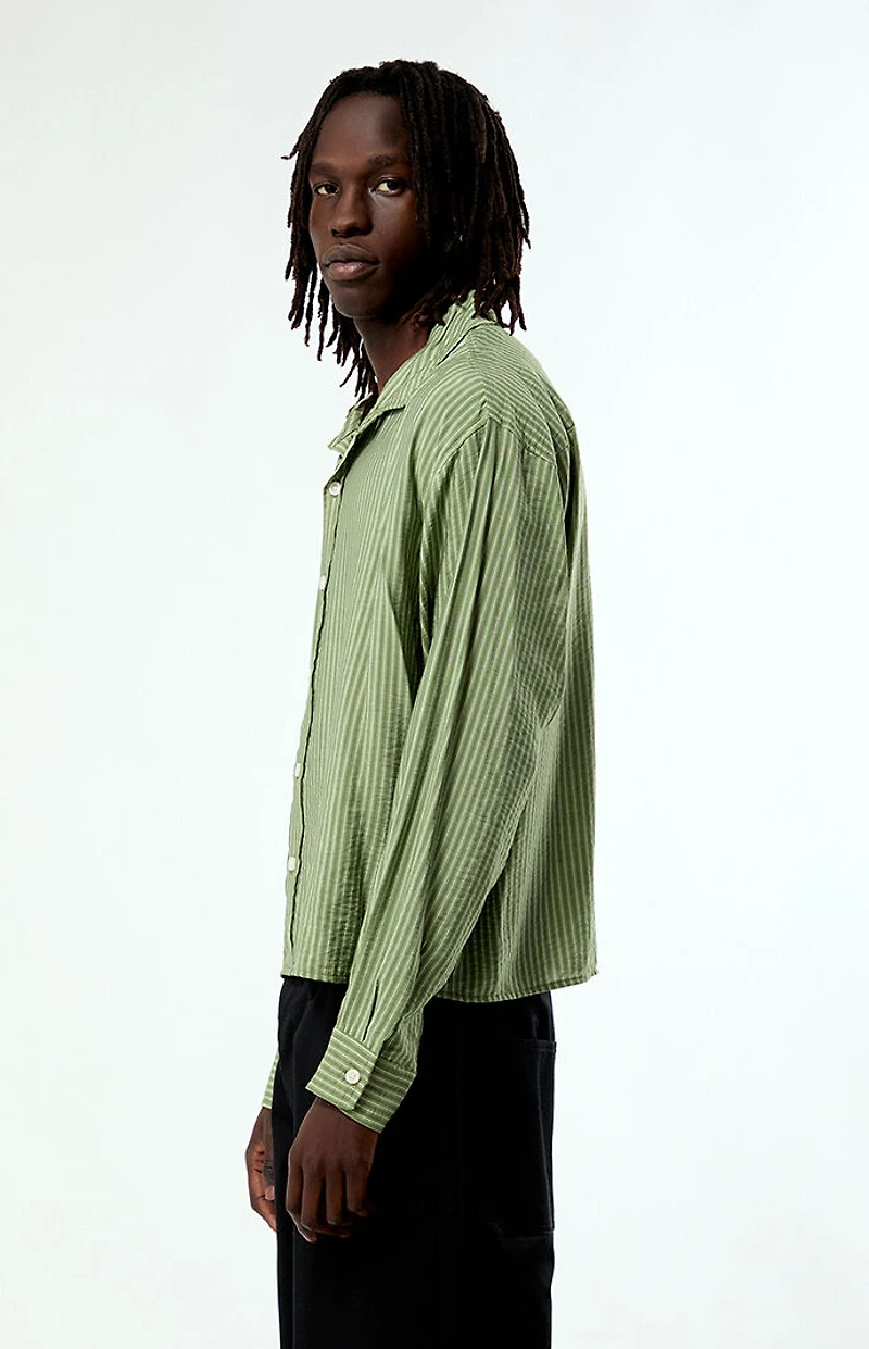 Pacsun Green Striped Boxy Long Sleeve Shirt