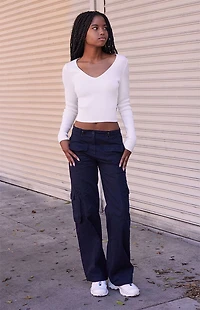 John Galt White V-Neck Long Sleeve Sweater