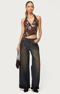 Edikted Sequin Asymmetric Mesh Halter Top