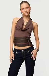 Edikted Buckle Cowl Neck Backless Top
