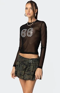 Edikted Rhinestone Sheer Mesh Top