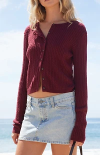 John Galt Burgundy Cable Knit Cardigan