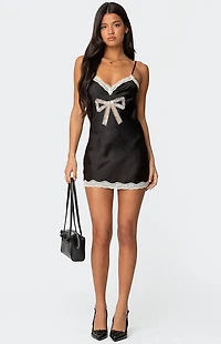 Edikted Lace Bow Satin Effect Mini Dress