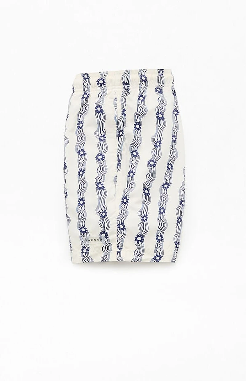 Pacsun Blue Flower Stripe 4.5" Swim Trunks