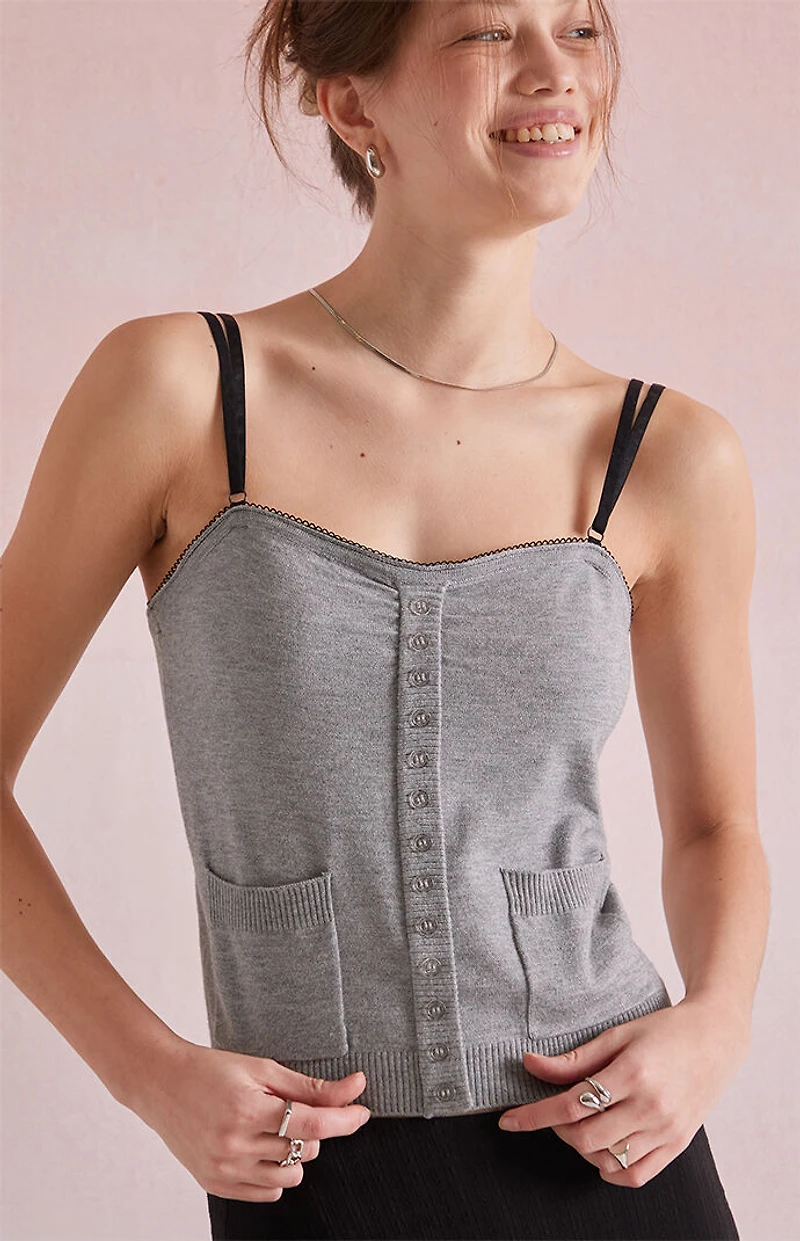 Beverly and Beck Frankie Button Up Sweater Tank Top