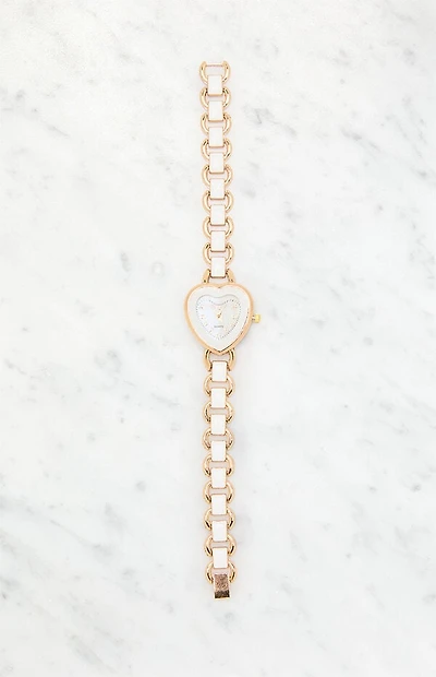 LA Hearts Gold & White Metal Heart Watch
