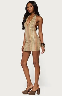 Edikted Franki Striped Sequin Mini Dress