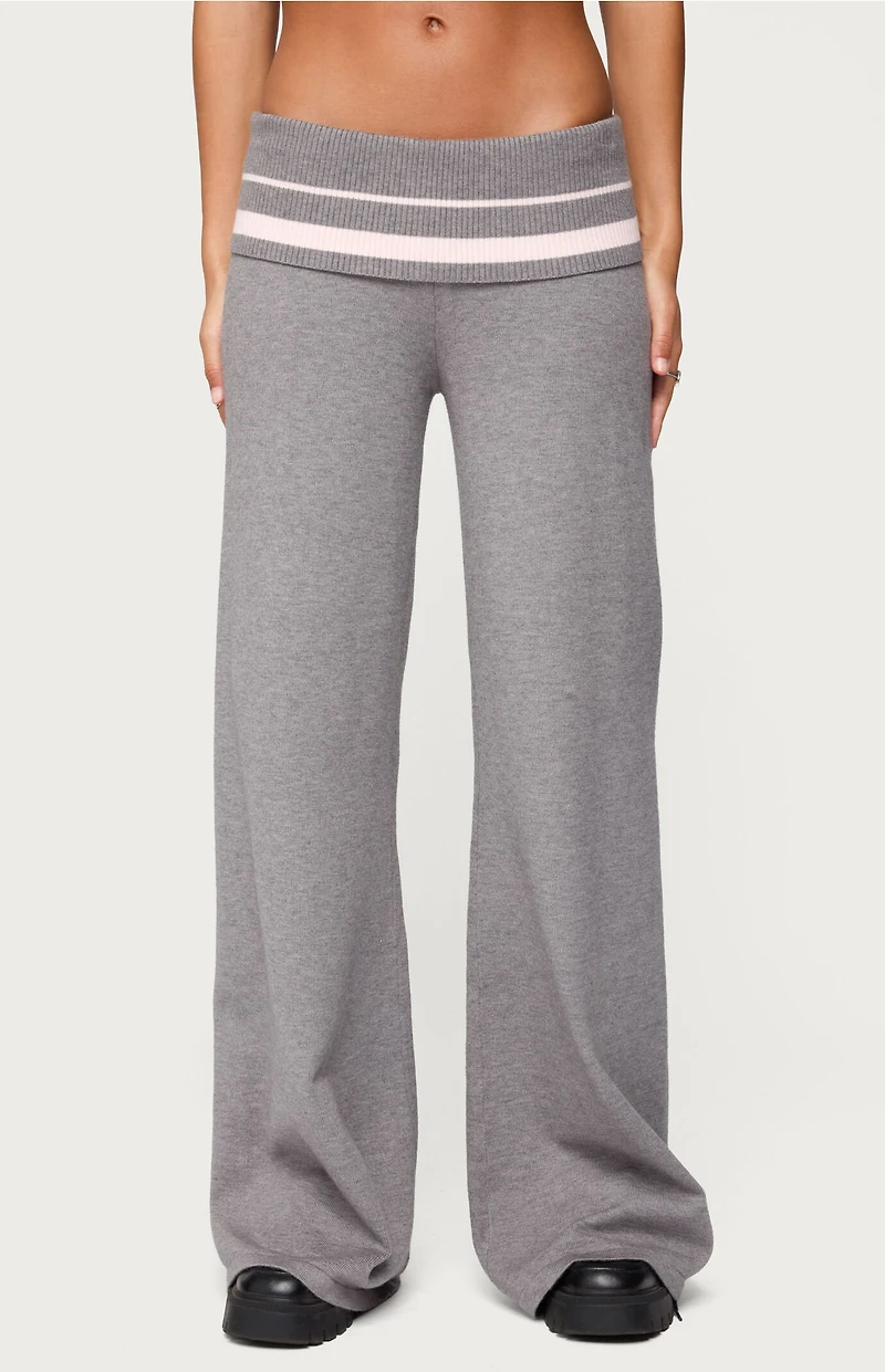 Edikted Kaliya Stripey Fold Over Knit Flared Pants