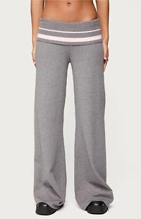 Edikted Kaliya Stripey Fold Over Knit Flared Pants