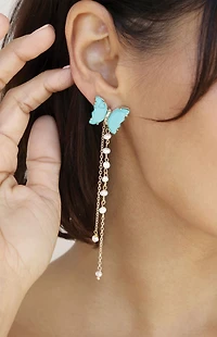 Ettika Turquoise Butterfly Pearl Chain Dangle Earrings