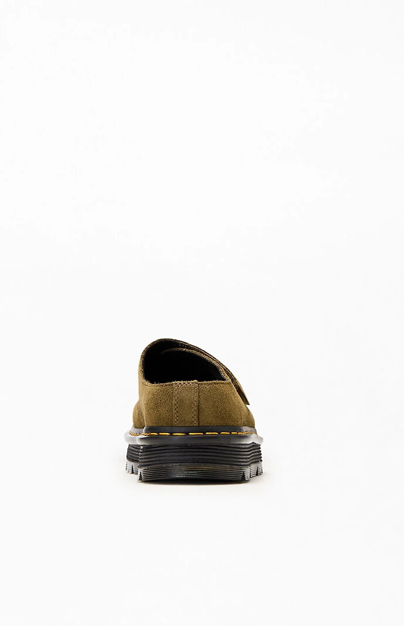 Dr Martens Olive Zebzag Suede Anywair Platform Mules
