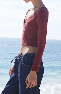 John Galt Burgundy Crossover Long Sleeve Top