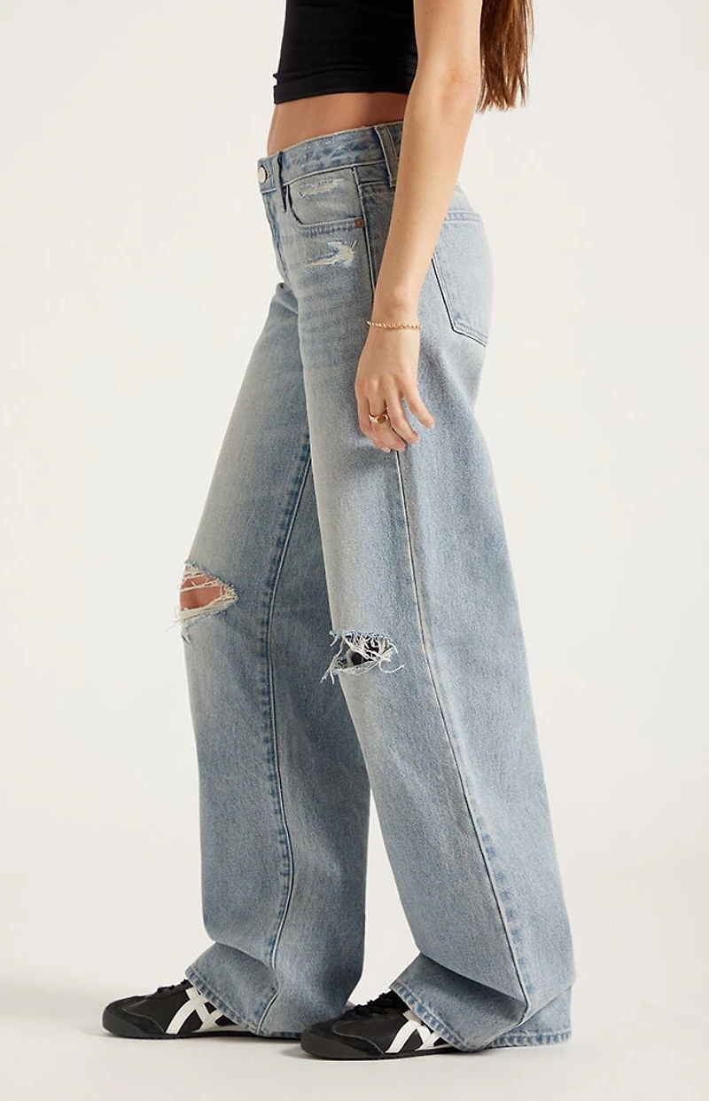 Pacsun Casey Low Rise Baggy Jeans Ripped Knee Light Blue