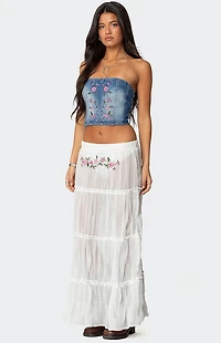 Edikted Tai Embroidered Tiered Maxi Skirt