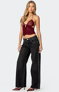 Edikted Strappy Ruched Mesh Top