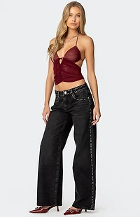 Edikted Strappy Ruched Mesh Top