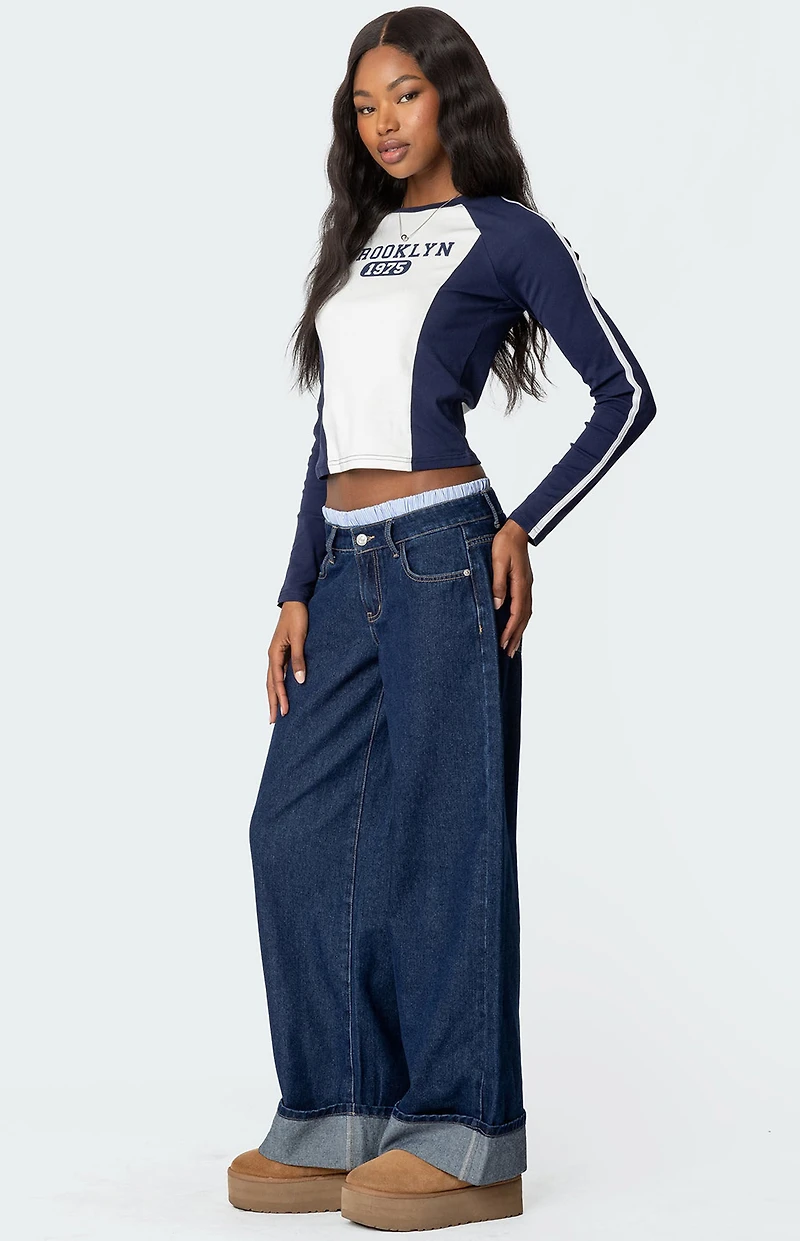 Edikted Striped Boxer Detail Low Rise Jeans