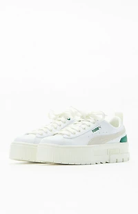 Puma Women's White & Green Mayze Leather Sneakers