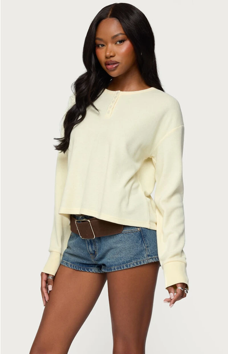 Edikted Deni Long Sleeve Henley Waffle Top