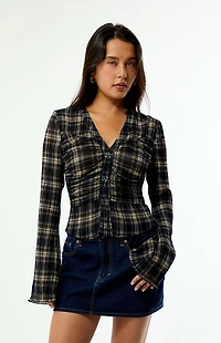 Beverly and Beck Sara Plaid Button Up Long Sleeve Top