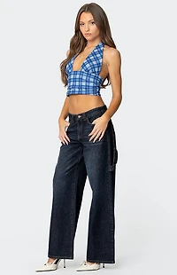 Edikted Plaid Printed Halter Top