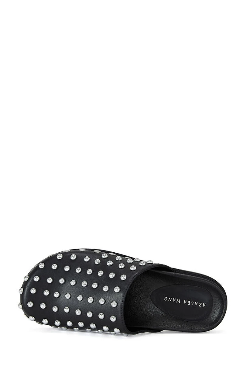 AZALEA WANG Women's Black Faux Leather Studded Traverse Mules