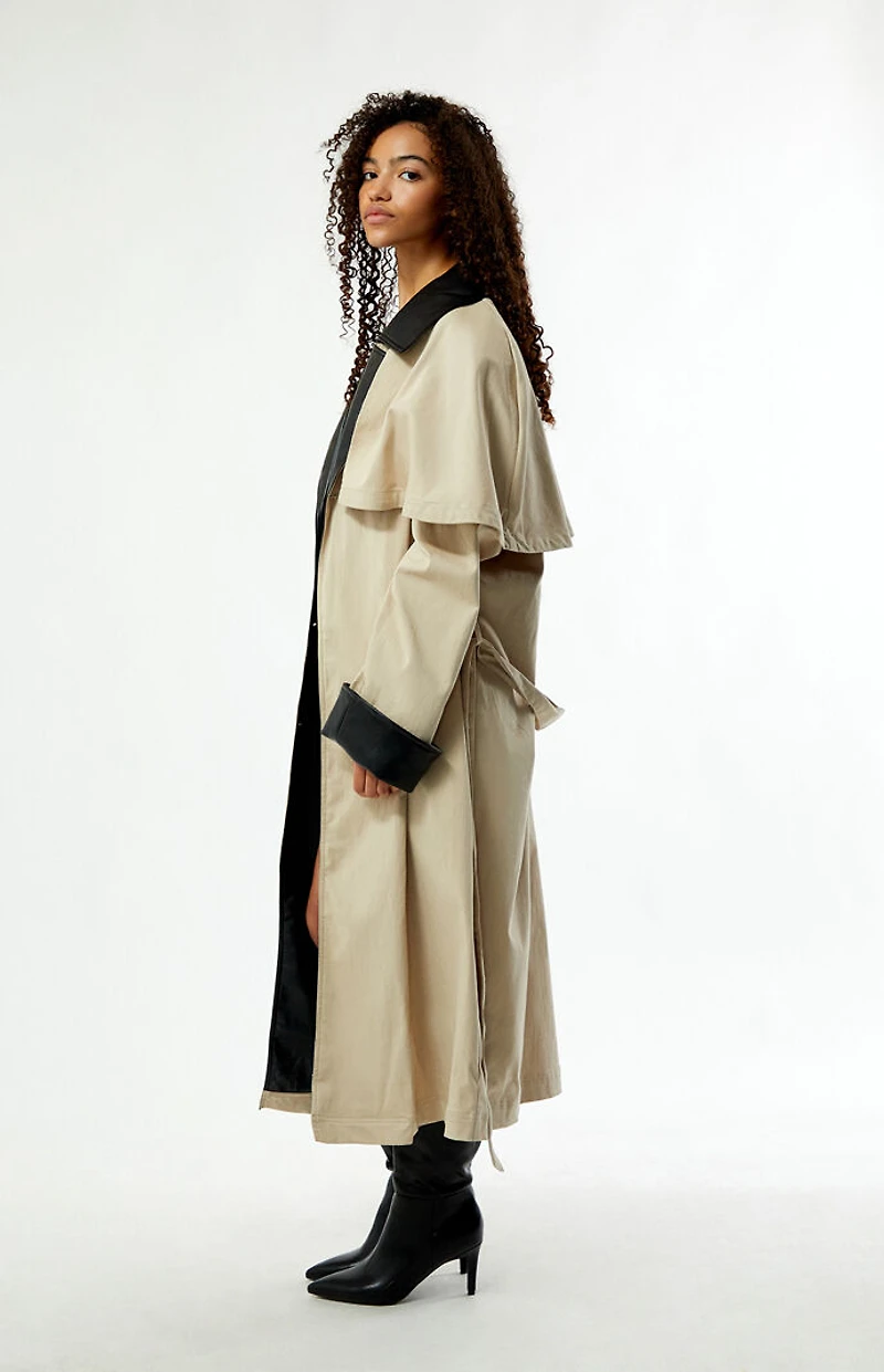 WEWOREWHAT Vegan Leather Trim Trench Coat