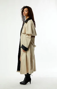 WEWOREWHAT Vegan Leather Trim Trench Coat