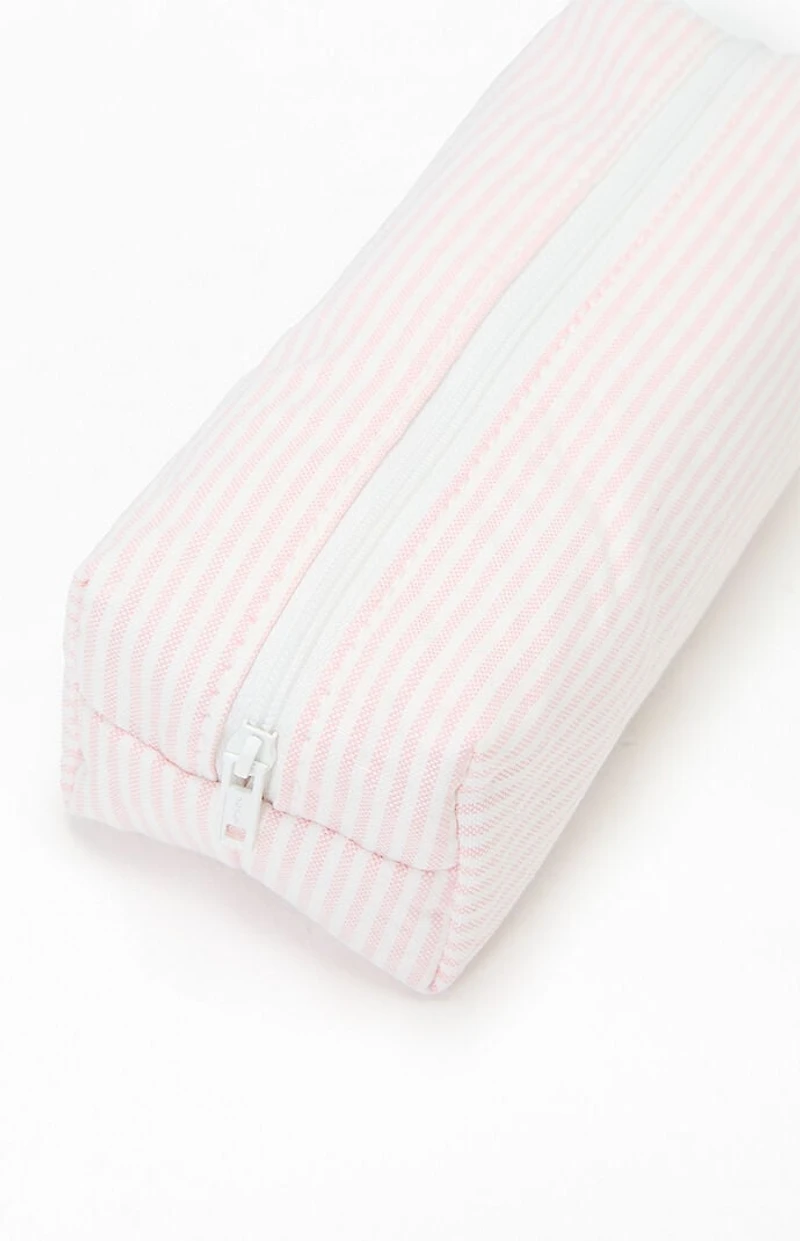 John Galt White & Pink Striped Makeup Bag