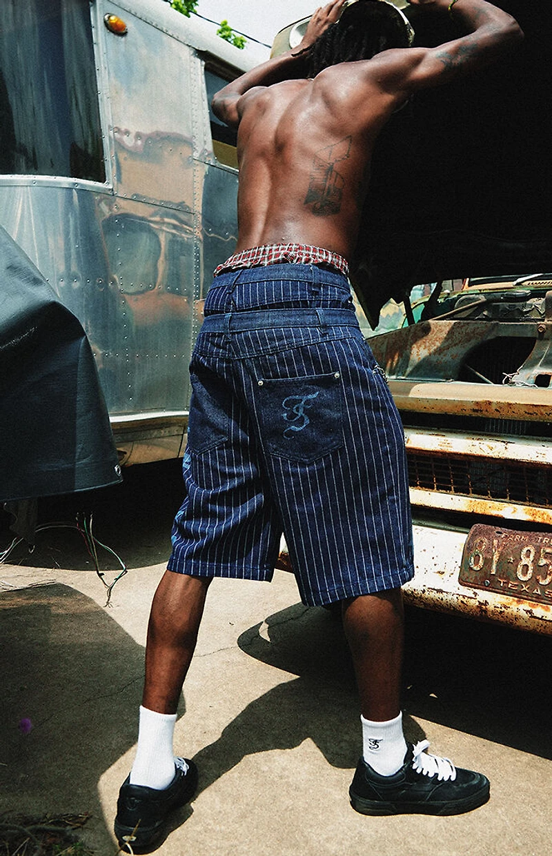 FUTURE SAINT Pinstripe Baggy Denim Shorts