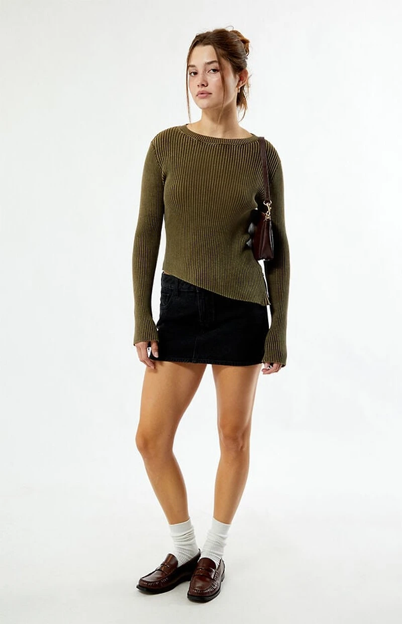 Another Girl Zip Detail Enzyme Wash Sweater