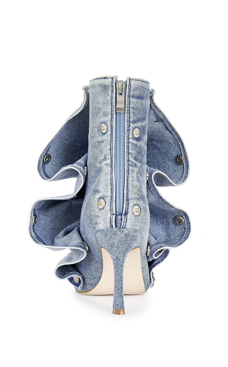 AZALEA WANG Women's Birdsong Denim Peep Toe Stiletto Booties